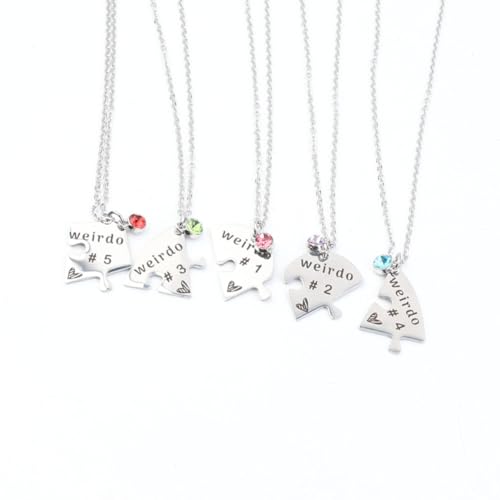 Heart Bff Necklace for 5, Best Friend Necklaces Set of 6, Weirdo 1 2 3 4 Sister Friendship Jewelry in Stainless Steel2