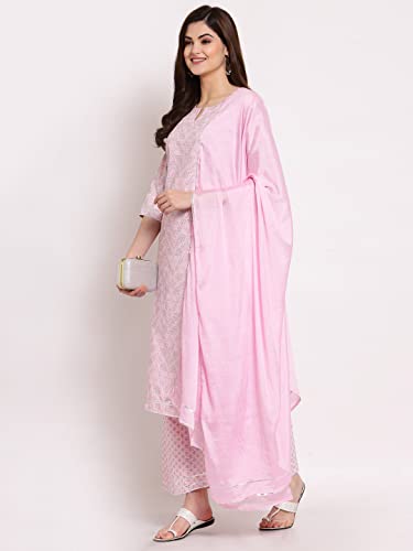 Image of GoSriKi Women's Cotton Blend Printed Straight Kurta, Pant & Dupatta (Shopping-GO)
