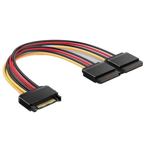 Cable Adaptador Bifurcador SATA, Divisor Splitter de Alimentación SATA, Cable divisor SATA, Sata Macho a 2x Sata Hembra, Cable dual SATA para disco duro, 20 cm, Apto para DVD-ROM/HDD/SSD