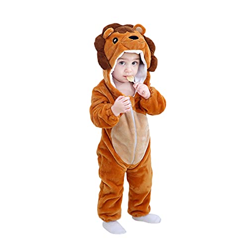 DEBAIJIA Bébé Grenouillères Animal Combinaison 0-36M Flanelle Enfant Barboteuse À Capuche Mignon Garçon Fille Pyjama (Brun-80)