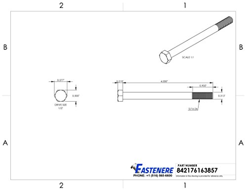 Image of 5 /16-24 x 4 inch Hex Head Cap Screw Bolts, External Hex Drive, Stainless Steel 304, Partially Threaded, Stainless Steel, Quantity 10