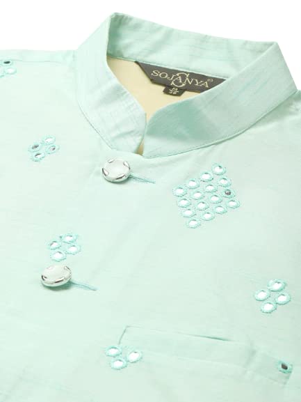 Image of SOJANYA (Since 1958, Men's Silk Blend Grey Kurta Pyjama & Silk Blend Jacket Combo