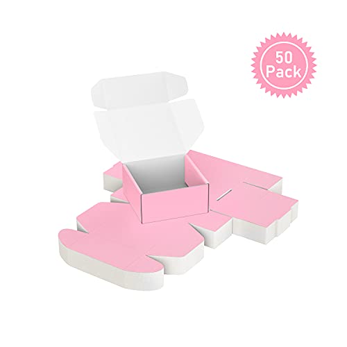 Image of 50 Pack 4 inchx4 inchx2 inch Shipping Boxes, Corrugated Cardboard Small Box Mailer, Shipping Boxes for Small Business for Gift Packing- TONESPAC (4 inchx4 inchx2 inch, Light Pink)