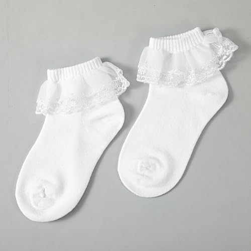 Lace Ruffle Frilly Ankle Socks for Women Girls,Casual Cute Ankle Breathable Knit Cotton Soft Frilly Crew Socks Big Ruffle Lace Frlily Turn Cuff Dress Sock Lightweight Cotton Sock(1 Pair, White)2
