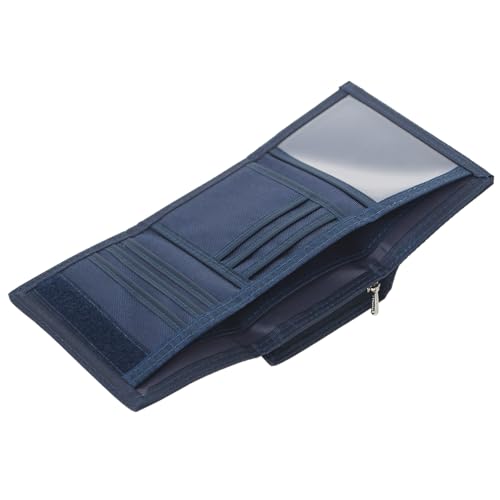 TopTie Mens Trifold Wallets with Zipper Coin Pocket, Canvas Billfold with ID Window-Blue-1Pcs4