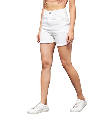 Image of Miss Chase Women's Relaxed Fit Mid Rise Highly Distressed Regular-Length Denim Shorts