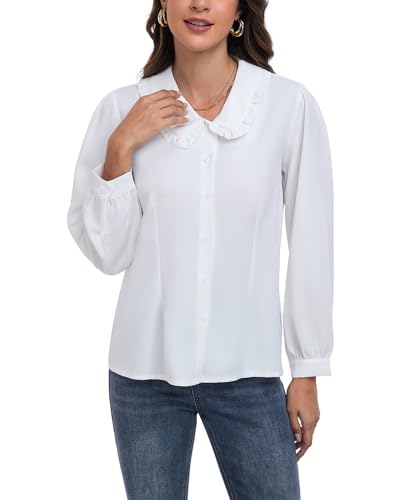 MINTLIMIT Women's Peter Pan Collar Shirt Long Sleeve Vintage Blouses Casual Work Button Down Shirts4