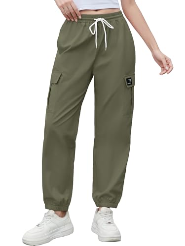 Image of Cromoncent Girls&Womens Cargo Pants Elastic Waist Lightweight Outdoor Jogger Pants, 6 Years - XX-Large