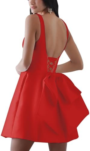 DOYMENY Sleeveless Homecoming Dress with Bow Satin Short Wedding Dresses  Spaghetti Strap Wedding Guest Gown, Red, 14 : Buy Online at Best Price in  KSA - Souq is now Amazon.sa: Fashion