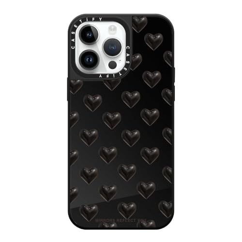 CASETiFY �~���[ iPhone 14 Pro Max �P�[�X [1.5m����̗����������N���A/MagSafe �ɑΉ�] - black hearts - �u���b�N (�u���b�N�o���p�[)