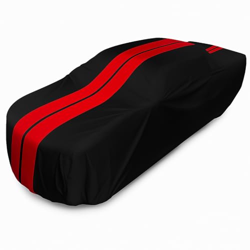 Image of SR1 Performance USA Ultraguard F150 Truck Cover 2001-2026 - Custom Fit Indoor Outdoor Pickup Cover, Breathable Water Resistant, UV Sun Protection, Soft Lining, Storage Bag (Black w /Red Stripes)