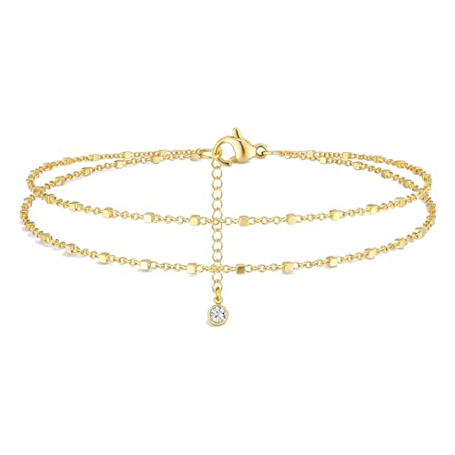 DEARMAY 14K Gold Plated Anklets for Women, Non Tarnish 14K Gold Plated Ankle Bracelets for Women Trendy Dainty Layered Cute Anklets Set Pack Waterproof Summer Beach Jewelry Fashion Gift
