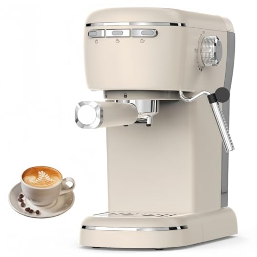 GRSMIS 家庭用小型半自動コーヒーマシン、取り外し可能な1000ml大容量水タンク、110V、ステンレススチール、お手入れ簡単、新築祝いや誕生日のプレゼントに最適 (58A ベージュ セミオートエスプレッソマシン)