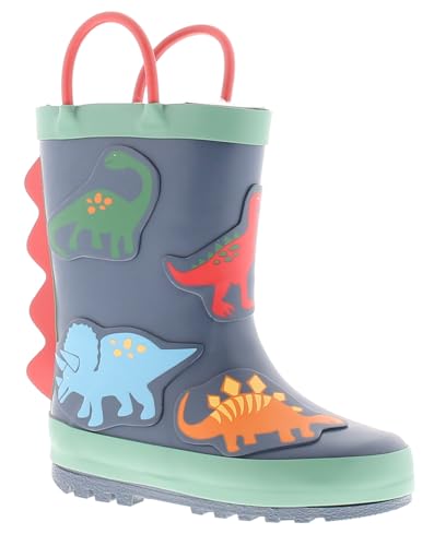 Dinosaur Hunters Billy Boys Wellies - Botas de agua para niños con diseño de dinosaurio 3D, impermeables, con asas fáciles de poner, cálidas y cómodas botas de nieve para niños, Navy, 23 EU