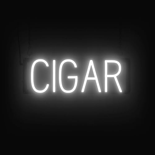 Image of SpellBrite LED Neon CIGAR Sign for Business - White, 19 inch x 6 inch | Ultra-Bright Click-Together Signage for Smoke Shops, with Visibility from 500 Feet - 8 Animations, 6 Brightness Settings