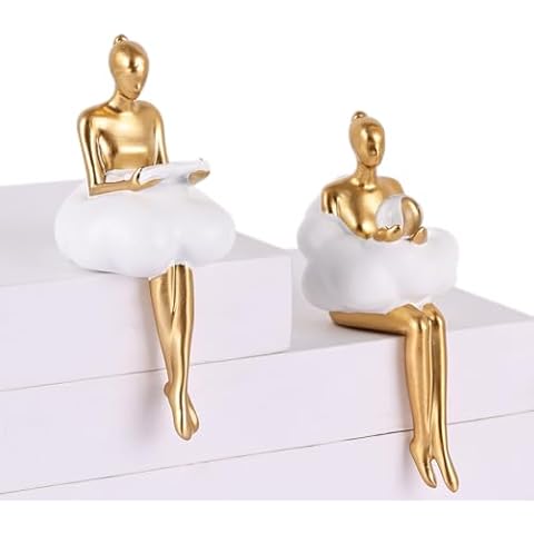 orenm Gold Statue Home Decorations Women Thinker Statue for Living Room,Alter for homem,Shelf Decor Modern Bookshelf Decor Figurines Desk Sculpture Table Decor 2 Piece (Women Thinker Statue) Cover