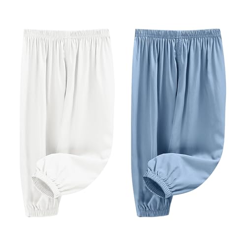 2-Pack Kids Breathable Summer Ice Silk Pants Loose Comfy Elastic Waist Anti-Mosquito Long Pants for Boys & Girls 2-10 Years