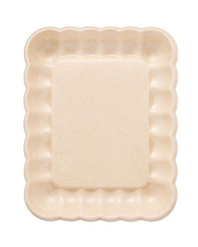 HARVEST PACK 9.5 x 7.5 inch Scalloped Rectangle Plates/Platters/Trays with PLA coating, Cloud Collection, Made from Compostable Plant Materials [100 COUNT]