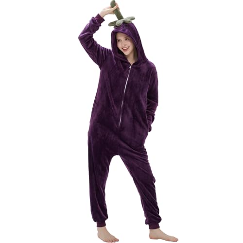 WEQJC Adult Onesie Pajamas Halloween Costume One-Piece Slim Fit Sleepwear Cosplay Suit for Mens Womens(Eggplant,Medium)