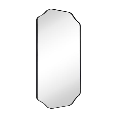 Image of TEHOME 24x40'' Scalloped Black Bathroom Vanity Mirror, Matt Black Rectangle Metal Framed Bathroom Mirror
