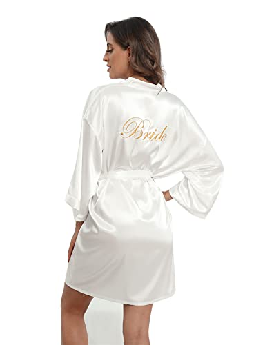Super Shopping-zone Women's Pure Bride Robes Embroidery Bridesmaid Robes Bridal Party Kimono Robes Wedding Sleepwear