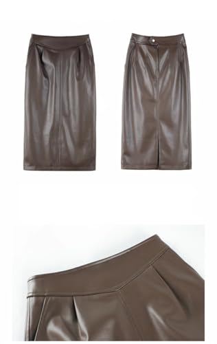 Women Midi Pu Leather Skirt Long High Waisted Pencil Skirts Side Slit Zipper Skirt4