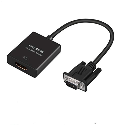 VGA to HDMI, GrayRabbit 1080P VGA to HDMI Adapter (Male to Female) for Computer, Desktop, Laptop, PC, Monitor, Projector, HDTV with Audio Cable and USB Cable (Black)