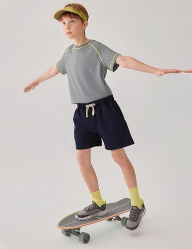 Flygo 3 Pack Boys Girls Cotton Shorts Kids Elastic Waisted Athletic Pull On Running Sweat Shorts Joggers with Pockets4