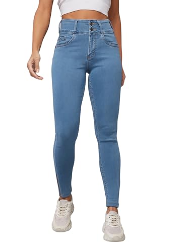 Jean skinny femme taille haute fermeture éclair Dolce Crudo avec ceinture large