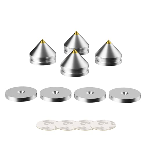 Monosaudio HiFi Lautsprecher Spikes, 4 Stück Aluminium 27x24MM High End Lautsprecherständer Füße Pads, Isolationsfüße Stoßdämpfer Füße Gerätefüße Untersetzer für...