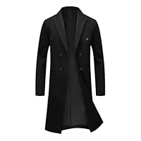 Allthemen Mens Winter Trench Long Coat Wool Knee Length Casual Elegant Outwear Black XL