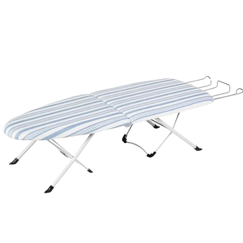 Honey-Can-Do Foldable Tabletop Ironing Board with Iron Rest, Blue Stripe