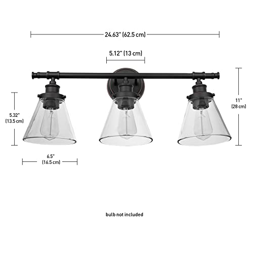Image of Globe Electric 51411 3-Light Vanity Light, Oil Rubbed Bronze, Clear Glass Shades, Bathroom Lights Over Mirror, Lights for Bathroom, Powder Room Lighting, Makeup Mirror Lights, Home Decor