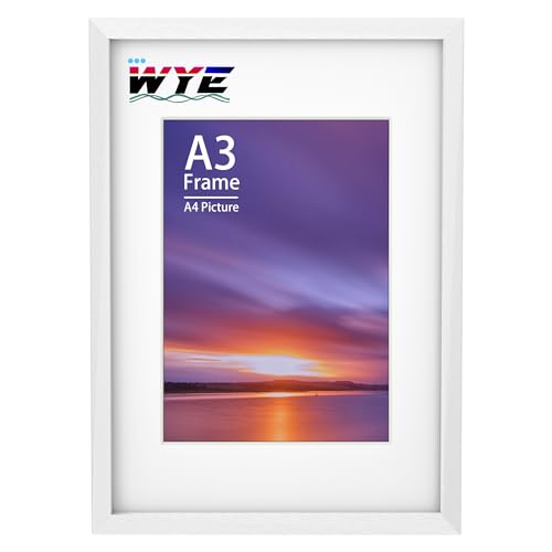 A3 Wood Picture Frame Outer Dimension (44.5x32.2 cm) for 11.7x16.5 Inch (29.7x42 cm) Photo Only Wall Hanging Acrylic (Non-Glass) A3 White Photo Frame with A4 Mount