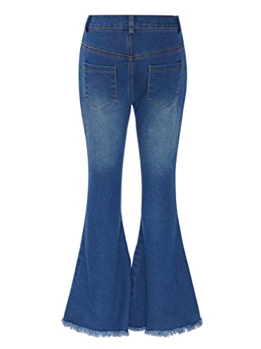 Kids Girls Vintage Flared Jeans Elastic Waist Denim Pants Girls Bell Bottoms Casual Hiking Trousers Size 6-16 Years2