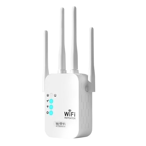 Répéteur WiFi 1200 Mbps Amplificateur WiFi Puissant 5GHz/2.4GHz avec 4 Antennes Repeteur WiFi Exterieur Longue Portée avec Port Ethernet Compatible Toutes...
