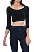 Womens Trendy Solid Color Basic Scooped Neck and Back Crop Top 3/4 Sleeve Black Large