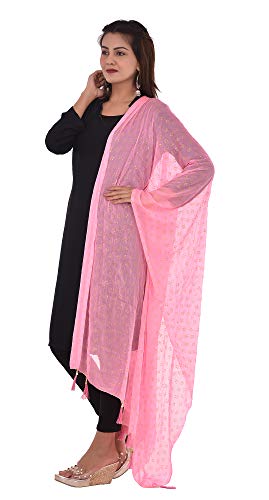 Image of YOUTHQUAKE Soft Chiffon Dupatta with Golden Foil Print & Tassels for Women & Girls