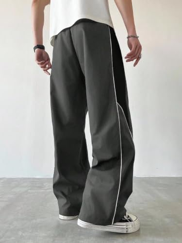 Image of GRECIILOOKS Track Pants for Men Baggy Wide Leg Korean Streetwear Trousers | Relaxed Fit Baggy Pants for Men with Drawstring Waist | Casual Oversized Lower for Travel, College & Everyday Wear