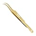 Professional Golden Tweezers for Eyelash Extension Hand Crafted Japanese Stainless Steel Precision Tweezers (Curved Tip)