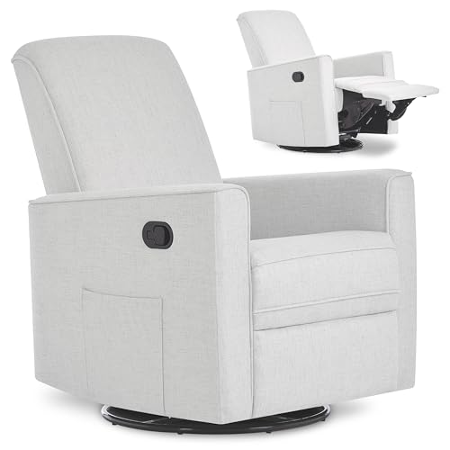Image of Evolur Raleigh Upholstered Manual Glider Recliner- Rocking & 360 Swivel with Smooth Glide - Greenguard Gold & FSC Certified - Modern Nursery and Living Room Chair in Fog