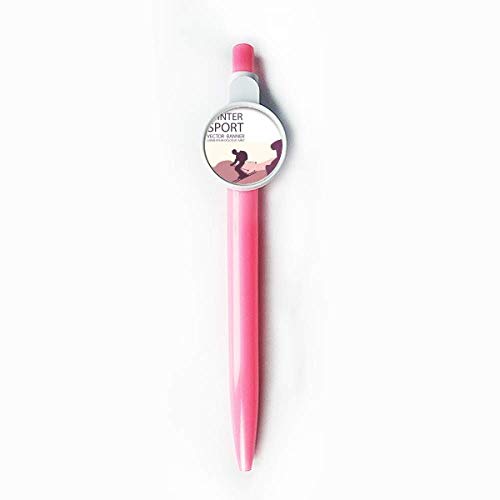 Stylo à bille rétractable bleu sports d'hiver et motif bâtons de ski pour écriture fluide