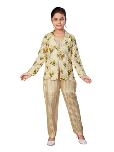 Image of Aarika Girls Lemon Colour Floral Print Cotton Co-ord Set