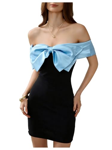 Image of Floerns Women's Off Shoulder Short Sleeve Mini Dress Bow Front Bodycon Dresses