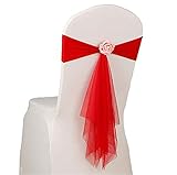ZOYIEP 10/25 PC Organza Stuhl, Stuhlhussen Weiß,Stuhlhussen Stuhlbezug Schleife Dekoration,Stuhlbezug Hochzeit,Schleifen Hochzeit Schärpen Stuhlhusse (Rot,25 PC)