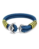 BTEYIVTA Pulsera de ancla náutica para hombre, hecha a mano, de acero inoxidable negro y azul, con cierre de mosquetón, Medium(Wrist size: 6.4-6.9 inch), Acero inoxidable, No es una piedra preciosa