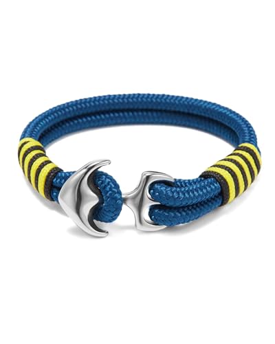 BTEYIVTA Anchor Bracelet for Men, Handmade Nautical Rope Bracelet with Stainless Steel Clasp, Cuff Bracelet for Boyfriend, Best Gift for Dad, Large(Wrist size: 7.0-7.5 inch), Stainless Steel, no gemstone
