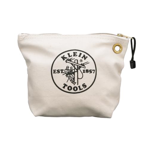 Klein Tools 5539NAT Zipper Bag, Canvas Tool Pouch is 10-Inch Consumables Bag for Storing Parts, Brass Grommet for Easy Hanging, Natural by KLEIN TOOLS - Image 2