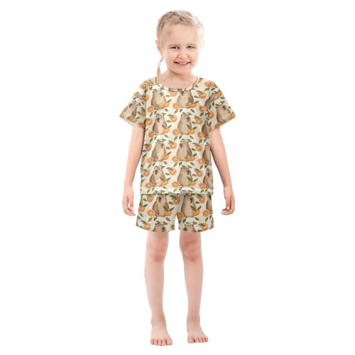 ALAZA Cute Capybaras Orange Vintage Pajamas Short Sleeve 2 Piece Sleepwear Top and Bottom Pajama Set Unisex3