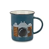 DISEÑO Y COLORES VINTAGE. Taza decorativa, de color azul con toque retro de los años 80s